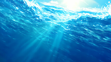 Radiant ocean surface illuminated by sunlight with lively water movement. Radiant Tides. Illustration