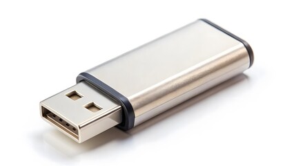 Metal USB Flash Drive on White Background