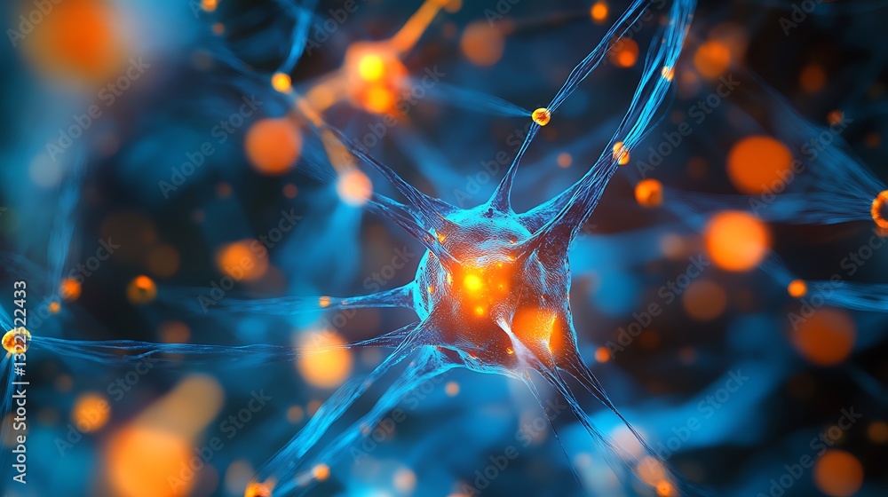 Poster microscopic view of neuron network: intricate neural connections and synaptic activity
