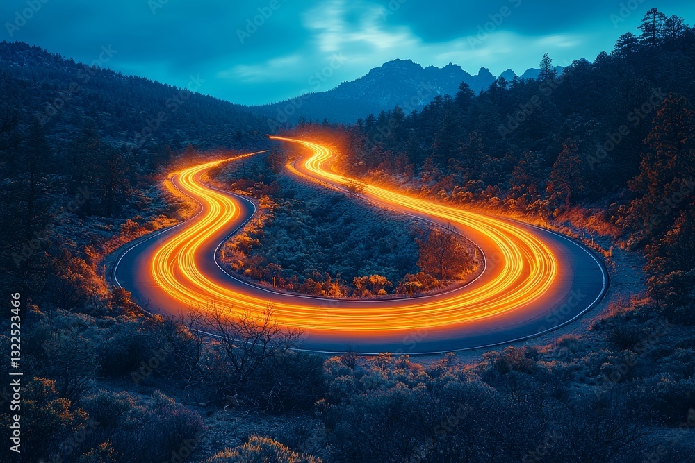 Poster dynamic light trails illuminate the cityscape, capturing high-speed motion