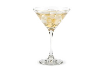 Classic martini glass with a clear drink, isolated on a white background with a sleek and minimalistic design.