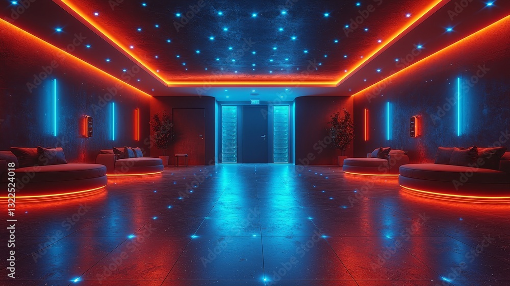 Poster in a dark room, the modern data technology center server racks come to life with vfx. visualization 