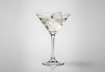 Classic martini glass with a clear drink, isolated on a white background with a sleek and minimalistic design.