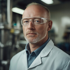 Fototapeta premium Portrait of a mature Caucasian man in a lab coat.