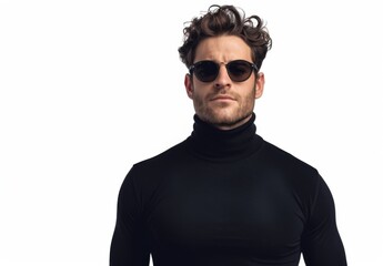 Fototapeta premium Serious body guard or secret agent wearing suit and sunglasses, isolated on grey background