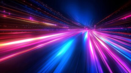 Obraz premium A scene illustration with a futuristic technology theme, including fast motion blur in the background and glowing speed lines