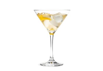 Classic martini glass with a clear drink, isolated on a white background with a sleek and minimalistic design.