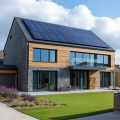 Fototapeta premium Modern eco-friendly house with solar panels.