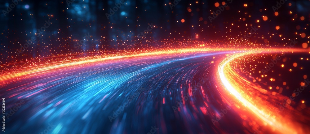 Poster motion blur and colored horizontal lines in a blurred setting with a banner