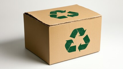 A biodegradable parcel box with an earthy green label on it.