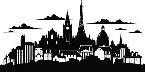 Paris city skyline silhouette illustration