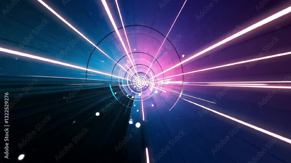 Poster abstract glowing tunnel with futuristic digital light streaks creating a high-tech cyber space conce