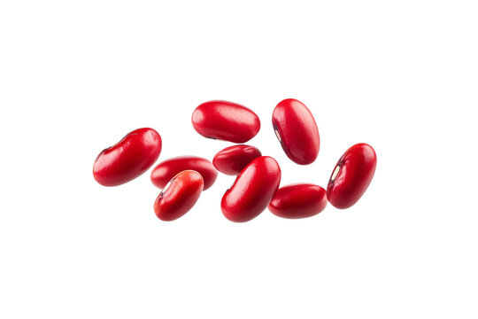 Bunch of red beans are scattered on a white background, isolated