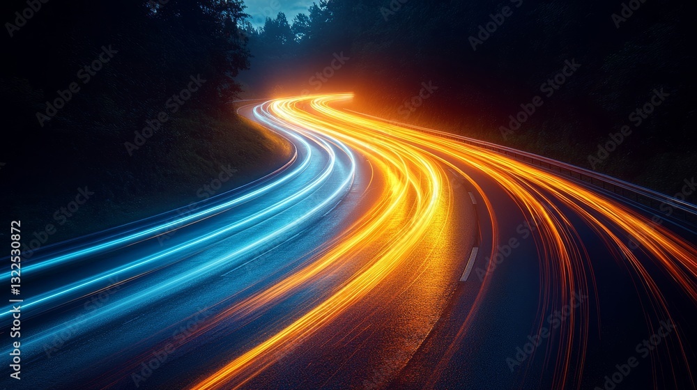 Poster high-speed modern abstraction showcasing dynamic motion light trails against a dark backdrop. a spec