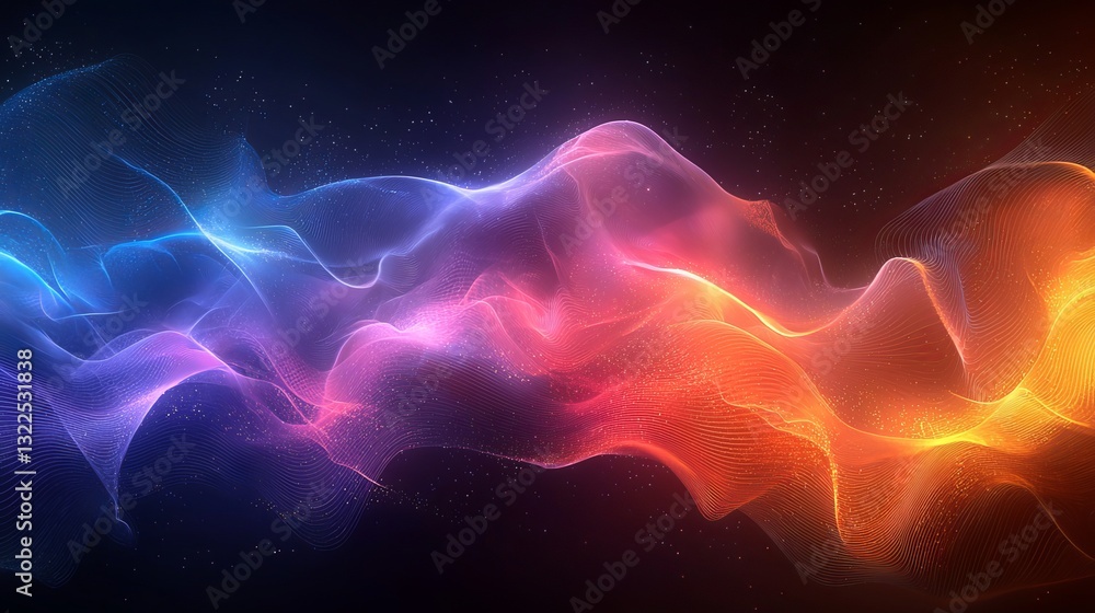 Poster a minimalist abstract scene with generative art, incorporating primary colors that seem to drift fro