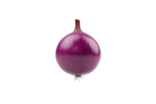 Large, round, purple onion is shown on a white background, isolated