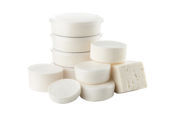 Stack of white containers with a white lid and a white lid, isolated