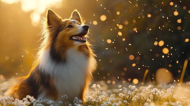 Shetland Sheepdog Barking in Natural Light, Hyperrealistic Scene
