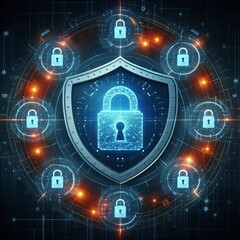 A digital shield featuring a cybersecurity locks, symbolizing security and protection