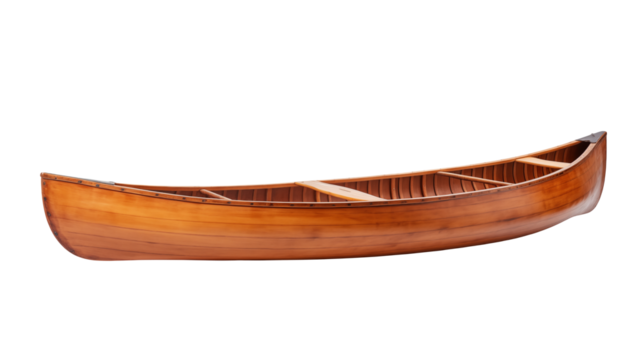 Classic Wooden Canoe on Black Background Ideal for Adventure and Travel Imagery