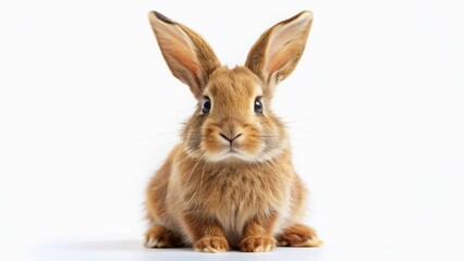 Obraz premium Adorable Brown Bunny Rabbit on White Background - Cute Pet Stock Photo