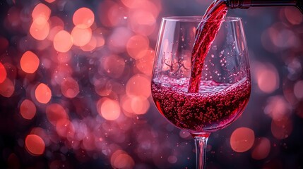 In slow motion, red wine is carefully poured into a glass. It's an evening celebration with alcohol enjoyed in moderation