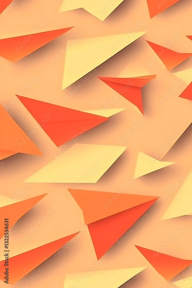 Poster dynamic composition featuring geometric paper forms with warm color palette