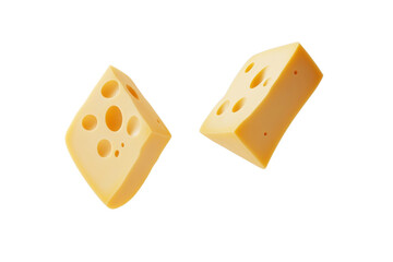 Two pieces of cheese are shown in the air, one of which is falling, isolated