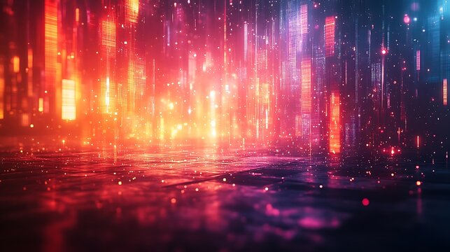 Futuristic city with neon lights glowing in a digital atmosphere