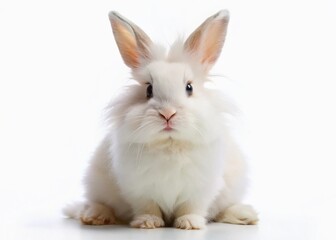 Fototapeta premium Adorable White Rabbit on Pure White Background - Panoramic Stock Photo