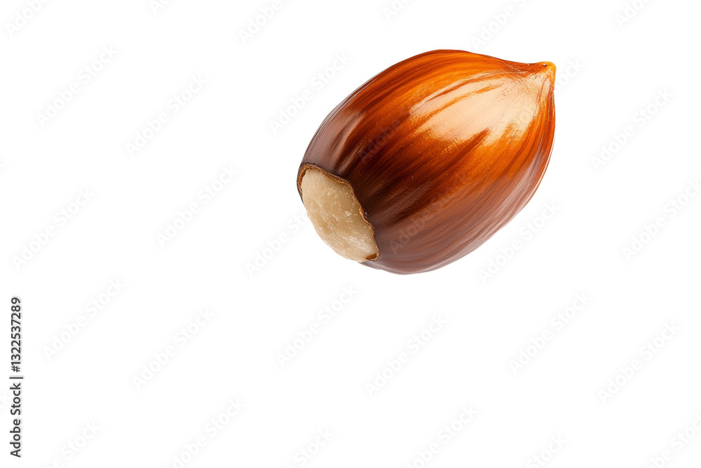 Poster nut is shown in its shell, with the shell removed, isolated