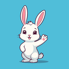 Obraz premium Cute Rabbit Waving Hand Cartoon Vector Illustration