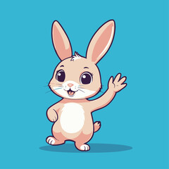Obraz premium Cute Rabbit Waving Hand Cartoon Vector Illustration