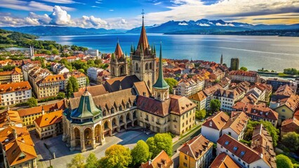 Aerial Macro Lausanne Gothic Cathedral