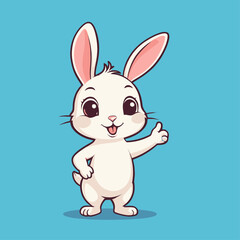 Obraz premium Cute Rabbit Waving Hand Cartoon Vector Illustration