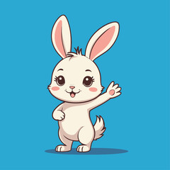 Fototapeta premium Cute Rabbit Waving Hand Cartoon Vector Illustration