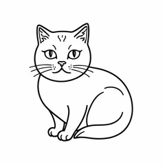 Flat line art illustration of a cat