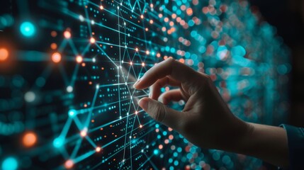 Software Engineer Interacting with Virtual Internet Network and Data Center