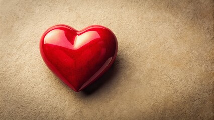 Fototapeta premium Aerial View of a Shiny Red Heart on Beige Background - Drone Photography