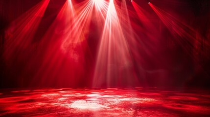 Spotlight Beams Shining Brightly on a Deep Red Colored Background with Clean Lines and Minimalist Composition