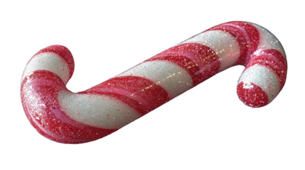 Festive Delight: A single, vibrant candy cane with red and white stripes, sparkling with a touch of glitter, evokes the joy and sweetness of the holiday season.