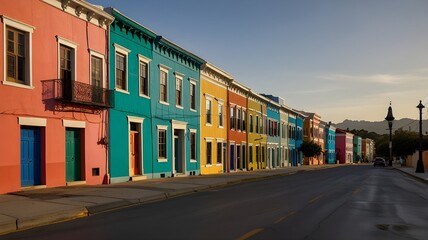 Fototapeta premium A row of colorful colonial-style buildings lining a quiet street