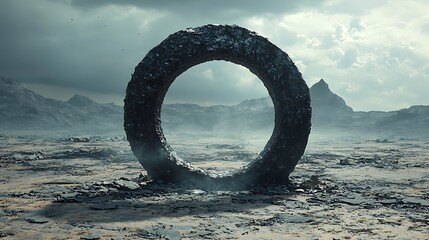 Fototapeta premium A massive stone ring stands in a desolate and barren landscape