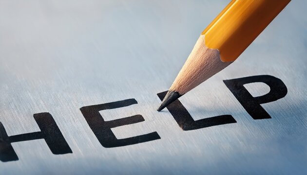 Pencil marks the word help on a sheet of paper in a calm setting