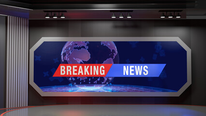 3D Virtual TV Studio News, Backdrop For TV Shows .TV On Wall.3D Virtual News Studio Background,3d illustration	
