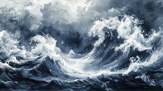 Traditional Ink Painting of a Storm Rolling Over the