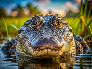 Fototapeta premium Alligator Glaring Intensely: Close-up Candid Wildlife Photo