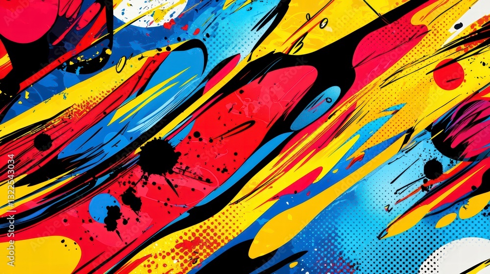 Poster vibrant abstract expressionism: a kaleidoscope of color erupts in a dynamic display of bold brushstr