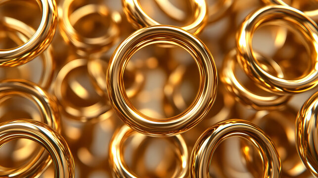Seamless golden 3d geometric 4d rings pattern for luxury design. Golden Reflections. Illustration