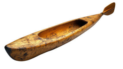 Vintage Wooden Kayak: An aged, handcrafted wooden kayak, a vessel of adventure and exploration, captured in a studio shot.